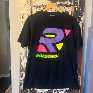 Rossignol vintage Black Tee with Vibrant Logo. Men’s XL.